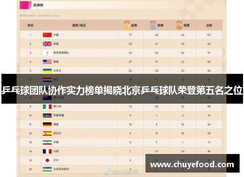 乒乓球团队协作实力榜单揭晓北京乒乓球队荣登第五名之位